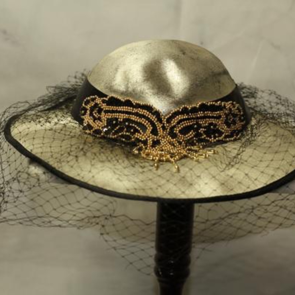 90's Silver & Gold Decorative Wide Brim Hat